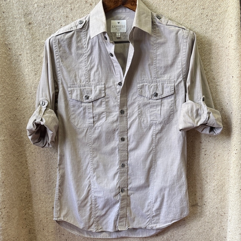 Express Light Grey Casual Button Up